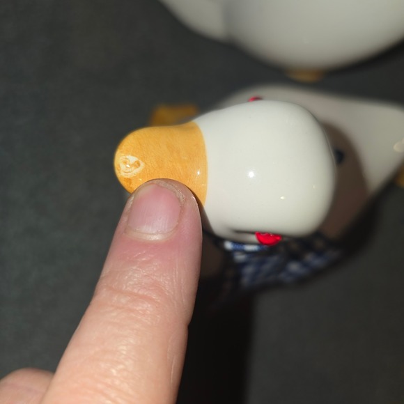 Vintage 3pc Ceramic White Duck Figurine Set Blue Gingham Ribbon Farmhouse 44-143 - Picture 6 of 7